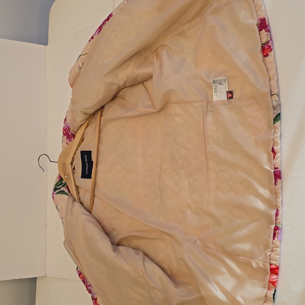 Lands' End Women's Quilted Floral Jacket Lightweight Coat  Ivory Green SZ Medium - Picture 12 of 15